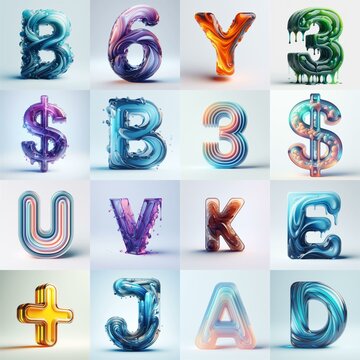 glass 3D Lettering Typeface. AI generated illustration