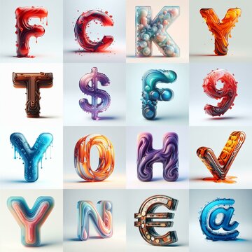 glass 3D Lettering Typeface. AI generated illustration