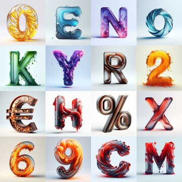 glass 3D Lettering Typeface. AI generated illustration