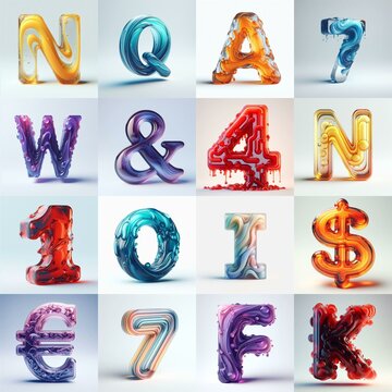 glass 3D Lettering Typeface. AI generated illustration