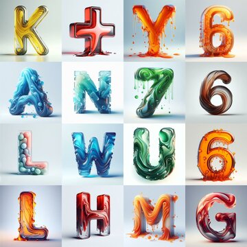 glass 3D Lettering Typeface. AI generated illustration