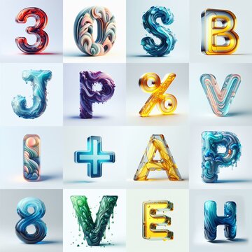 glass 3D Lettering Typeface. AI generated illustration