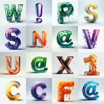glass 3D Lettering Typeface. AI generated illustration