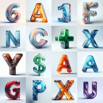 glass 3D Lettering Typeface. AI generated illustration