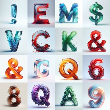 glass 3D Lettering Typeface. AI generated illustration