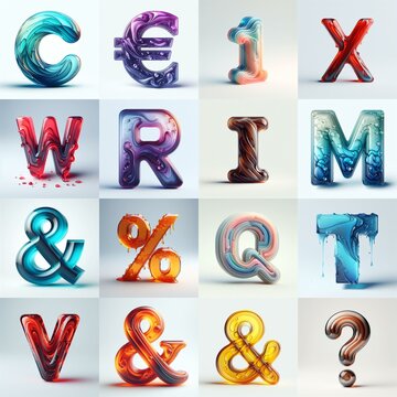 glass 3D Lettering Typeface. AI generated illustration