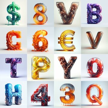 glass 3D Lettering Typeface. AI generated illustration