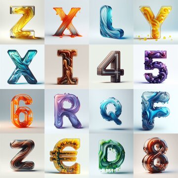 glass 3D Lettering Typeface. AI generated illustration