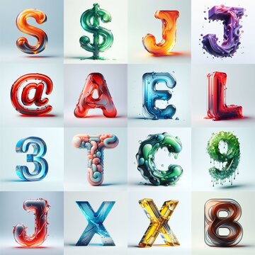 glass 3D Lettering Typeface. AI generated illustration