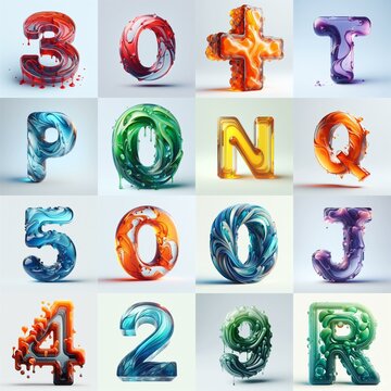 glass 3D Lettering Typeface. AI generated illustration