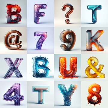 glass 3D Lettering Typeface. AI generated illustration