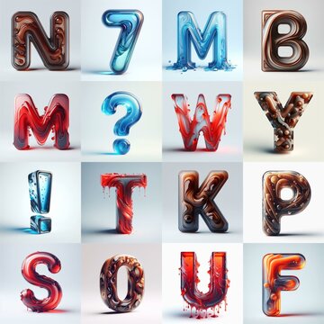 glass 3D Lettering Typeface. AI generated illustration
