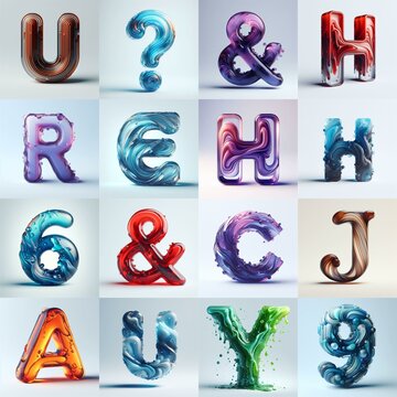 glass 3D Lettering Typeface. AI generated illustration