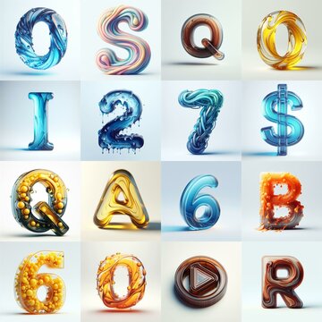glass 3D Lettering Typeface. AI generated illustration