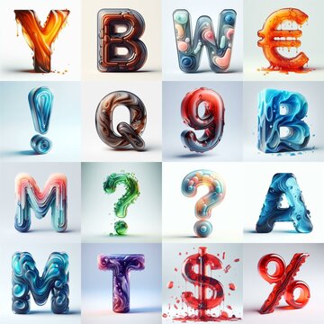 glass 3D Lettering Typeface. AI generated illustration