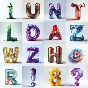 glass 3D Lettering Typeface. AI generated illustration