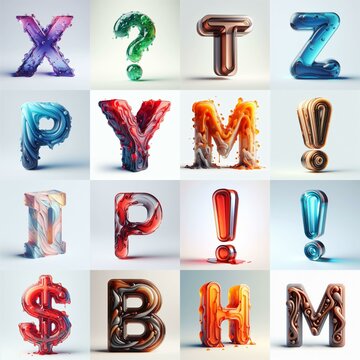 glass 3D Lettering Typeface. AI generated illustration