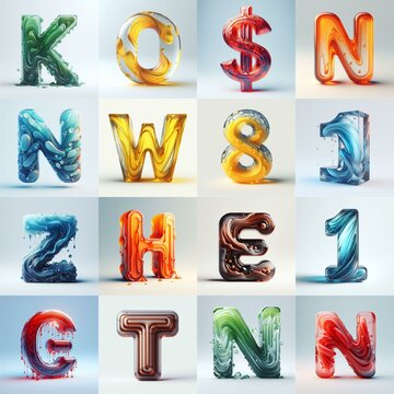 glass 3D Lettering Typeface. AI generated illustration
