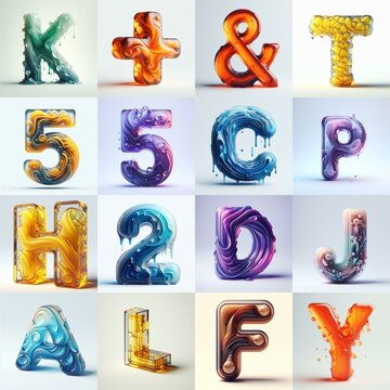 glass 3D Lettering Typeface. AI generated illustration