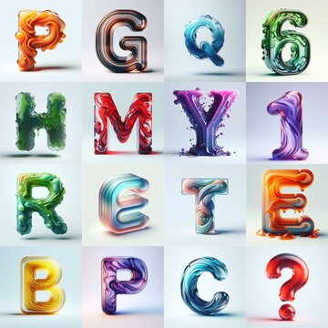 glass 3D Lettering Typeface. AI generated illustration