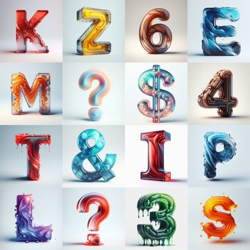 glass 3D Lettering Typeface. AI generated illustration