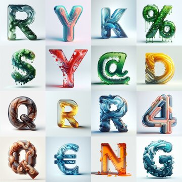 glass 3D Lettering Typeface. AI generated illustration