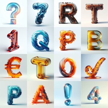 glass 3D Lettering Typeface. AI generated illustration