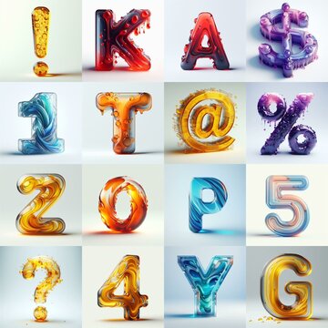 glass 3D Lettering Typeface. AI generated illustration