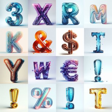 glass 3D Lettering Typeface. AI generated illustration
