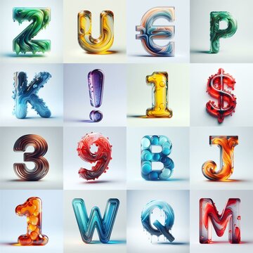 glass 3D Lettering Typeface. AI generated illustration