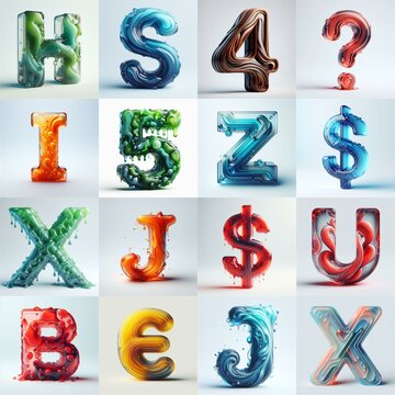 glass 3D Lettering Typeface. AI generated illustration