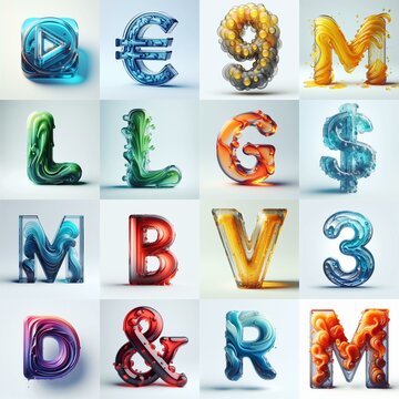 glass 3D Lettering Typeface. AI generated illustration