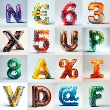 glass 3D Lettering Typeface. AI generated illustration