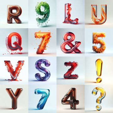 glass 3D Lettering Typeface. AI generated illustration