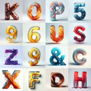 glass 3D Lettering Typeface. AI generated illustration