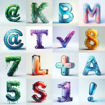 glass 3D Lettering Typeface. AI generated illustration