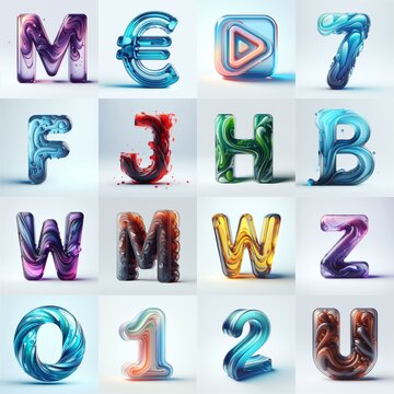 glass 3D Lettering Typeface. AI generated illustration