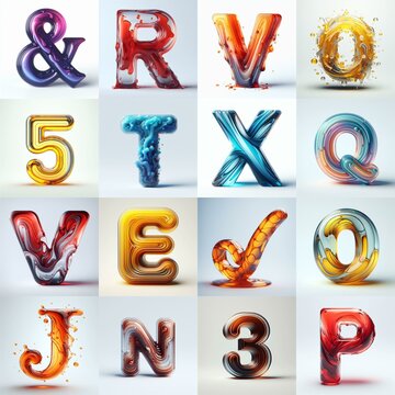 glass 3D Lettering Typeface. AI generated illustration