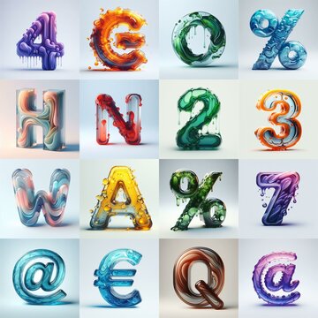 glass 3D Lettering Typeface. AI generated illustration