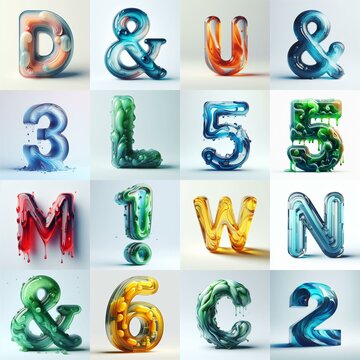 glass 3D Lettering Typeface. AI generated illustration