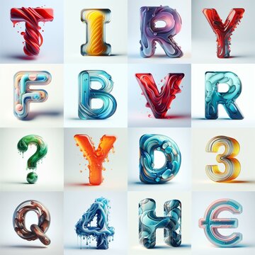 glass 3D Lettering Typeface. AI generated illustration