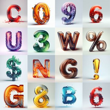 glass 3D Lettering Typeface. AI generated illustration