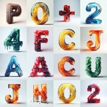 glass 3D Lettering Typeface. AI generated illustration