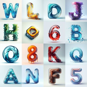 glass 3D Lettering Typeface. AI generated illustration