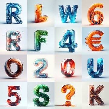 glass 3D Lettering Typeface. AI generated illustration