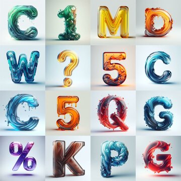 glass 3D Lettering Typeface. AI generated illustration