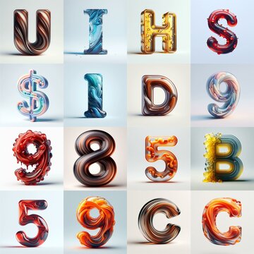 glass 3D Lettering Typeface. AI generated illustration