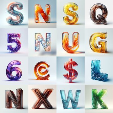 glass 3D Lettering Typeface. AI generated illustration