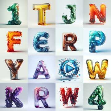 glass 3D Lettering Typeface. AI generated illustration