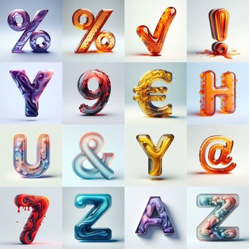 glass 3D Lettering Typeface. AI generated illustration